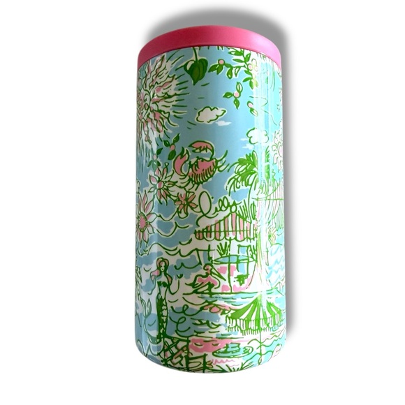 NWT LILLY PULITZER Insulated Can Cooler - Sunbathers Bliss Green/Blue/Pink - Picture 2 of 9